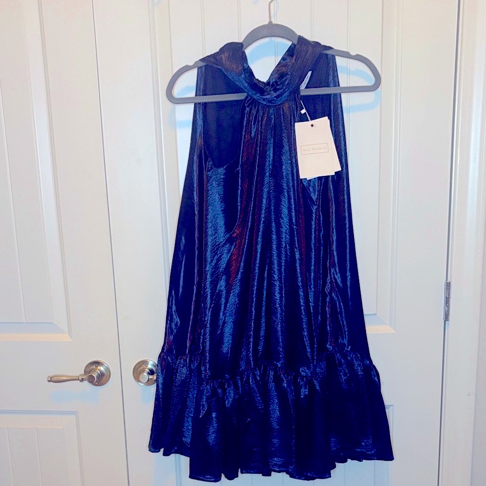 Mac Duggal Ruffle Hem Halter Gown Midnight Blue